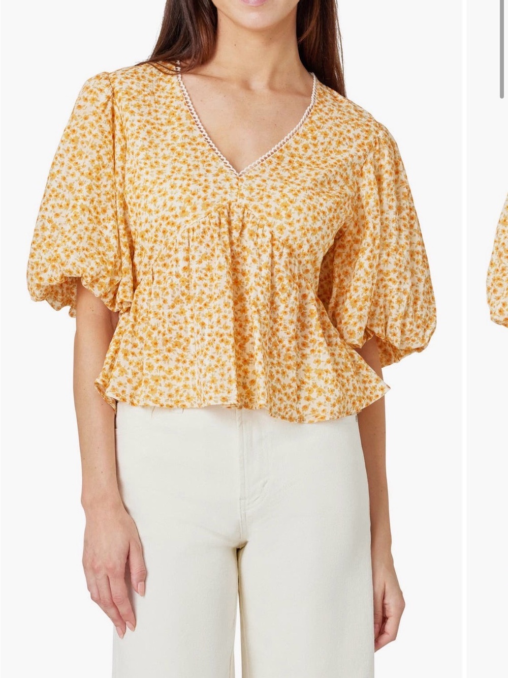 Habitual Floral Balloon Elbow Sleeve Cotton Top - size small